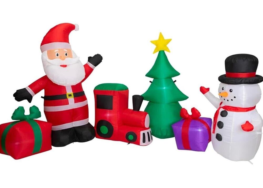 Holiday Time Inflatable Santa Snowman Train Christmas Tree Collection Scene 9'